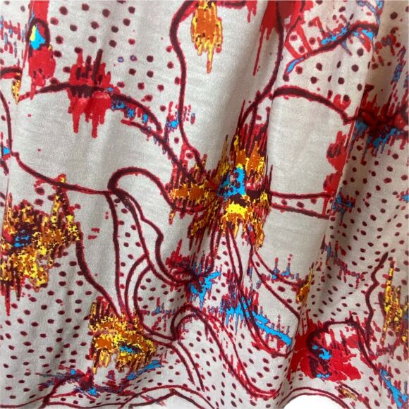 Suzanne Betro Top Women's Tan Pink Floral Bell Sleeve Keyhole Neck Funky SZ L - Picture 3 of 13